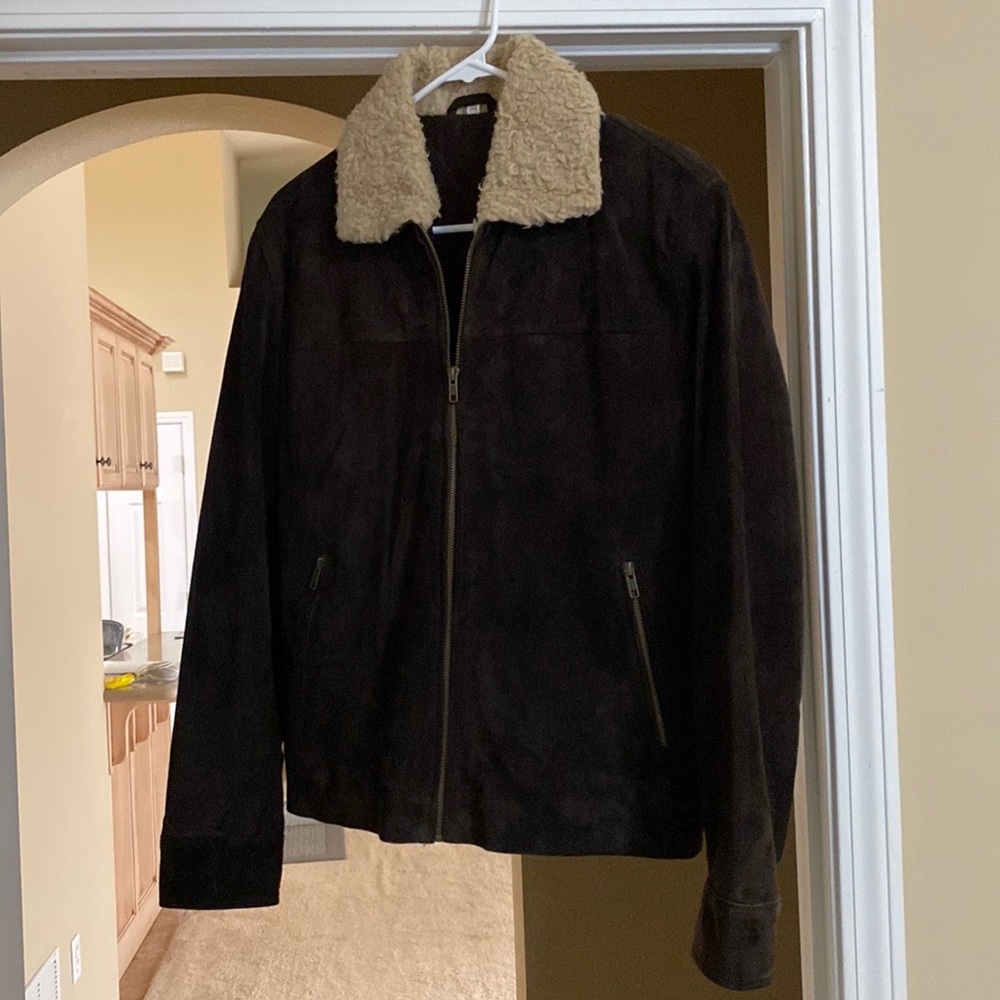 Mens Brown Suede Sherpa Jacket